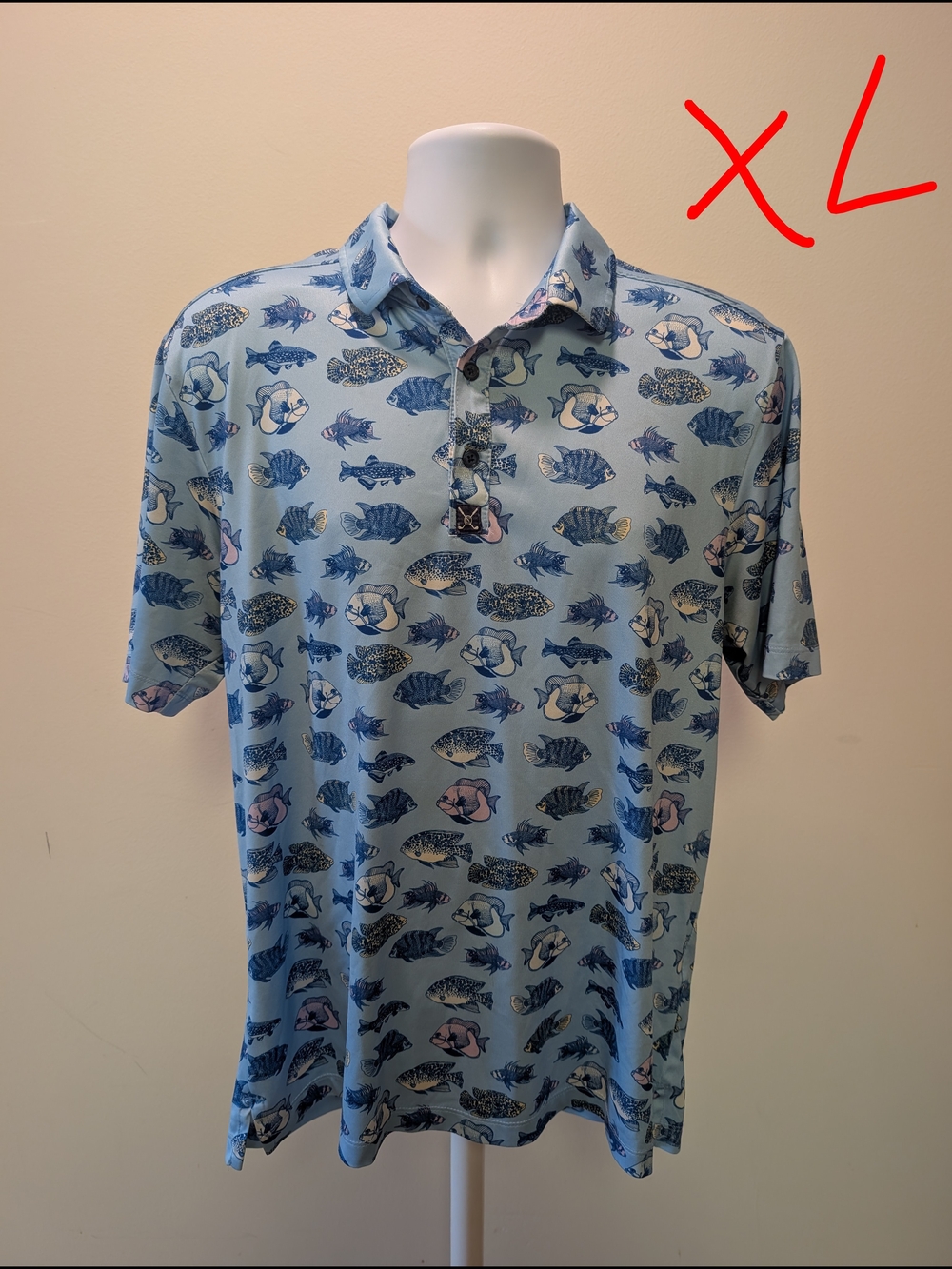 Men's Light Blue Fish-Print Polo Shirt